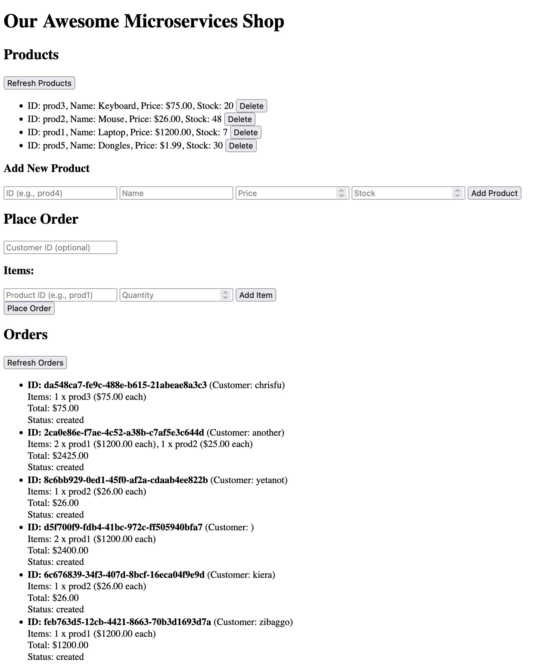 screenshot of the microservices
